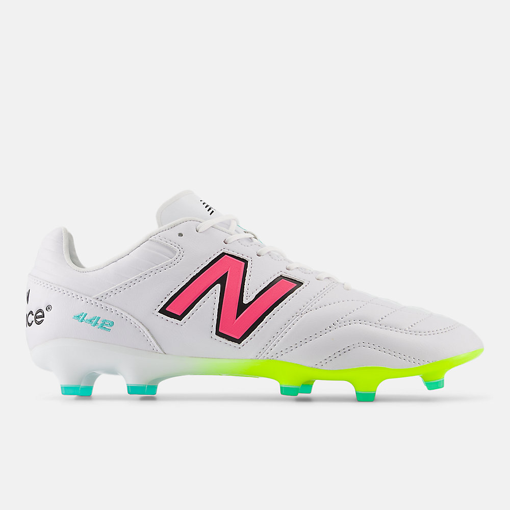 New Balance 442 PRO FG V2 Shoes White with Hi-lite and Neon Pink